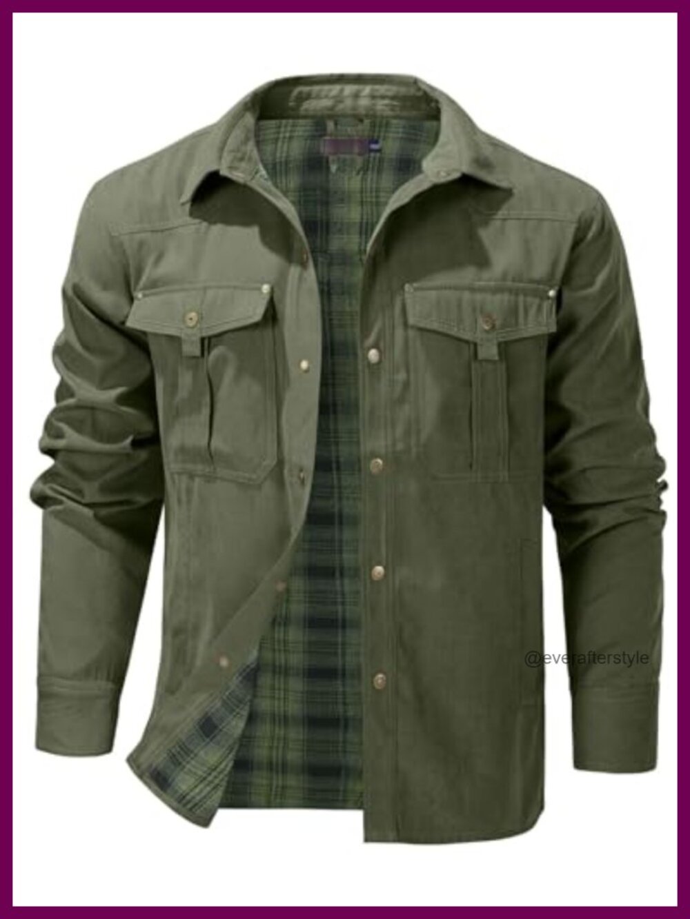 Mens Flannel Lined Shirt Jacket Snap Button Western Cowboy